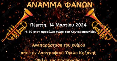 Το «Φανό» ανάβουν Δ. Ωραιοκάστρου, Μακεδνός και Λαογραφικός Όμιλος Κοζάνης στο Κονταξοπούλειο