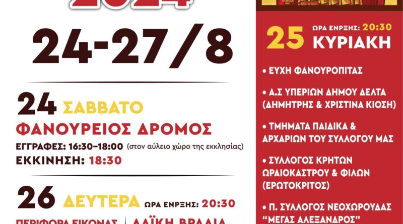 Ανατολικό: Στις 24-27 Αυγούστου τα Φανούρεια 2024