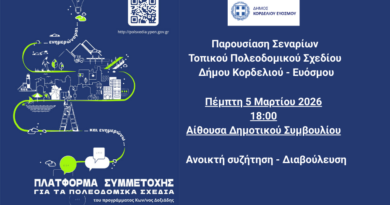 Εκδήλωση παρουσίασης των εναλλακτικών σεναρίων για το Τοπικό Πολεοδομικό Σχέδιο του Δήμου Κορδελιού – Ευόσμου